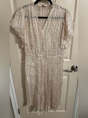 The Silk Farm Ivory with Feminine Floral Maxi Dress & Elegant Flutter Sleeve, OS